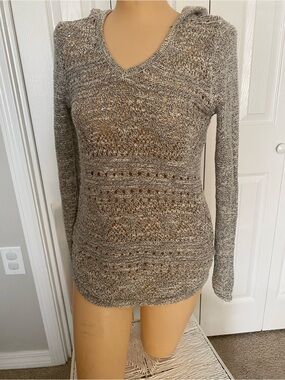 Cloud Chaser Gray and Cream Open-Knit V-Neck Sweater